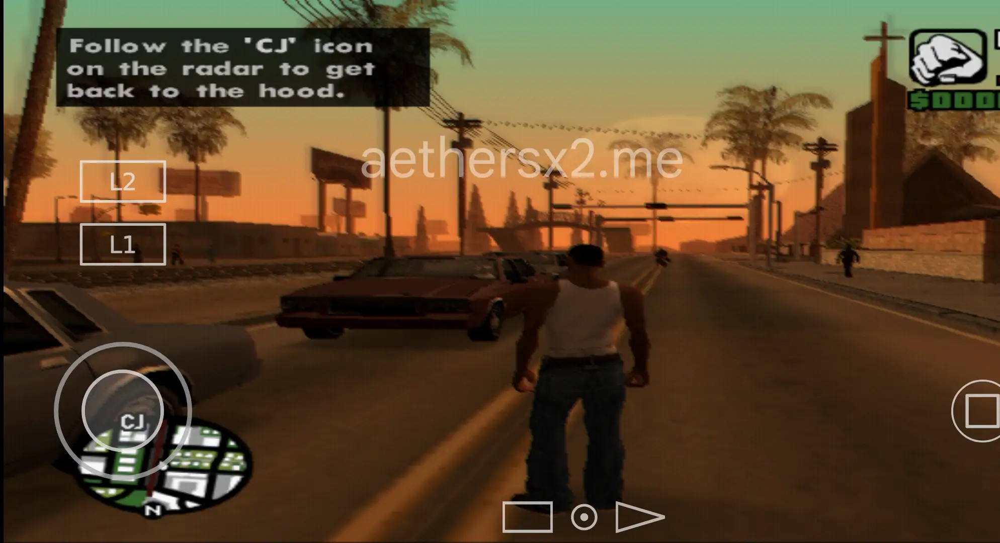 in-game view of Grand Theft Auto San Andreas on Aethersx2