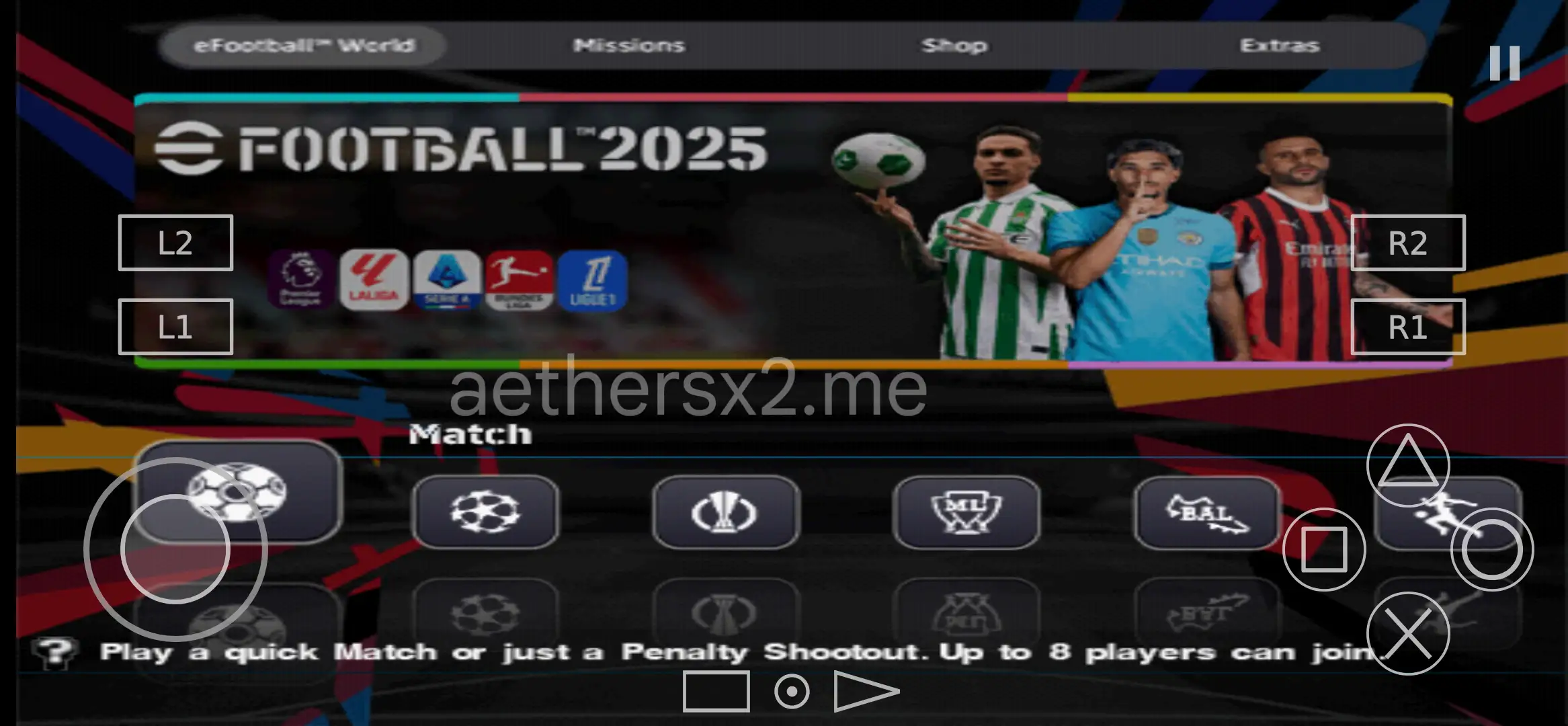 pes 2025 main view in aethersx2