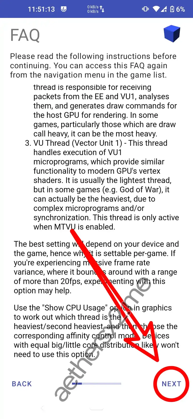 Step 2 AetherSX2 Installation - FAQ Screen
