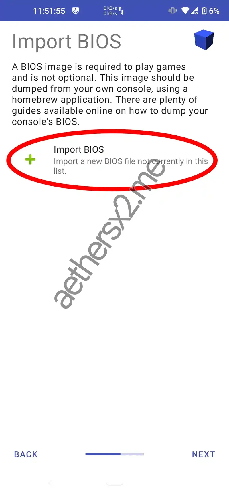 Step 4 AetherSX2 Installation - Import BIOS Prompt