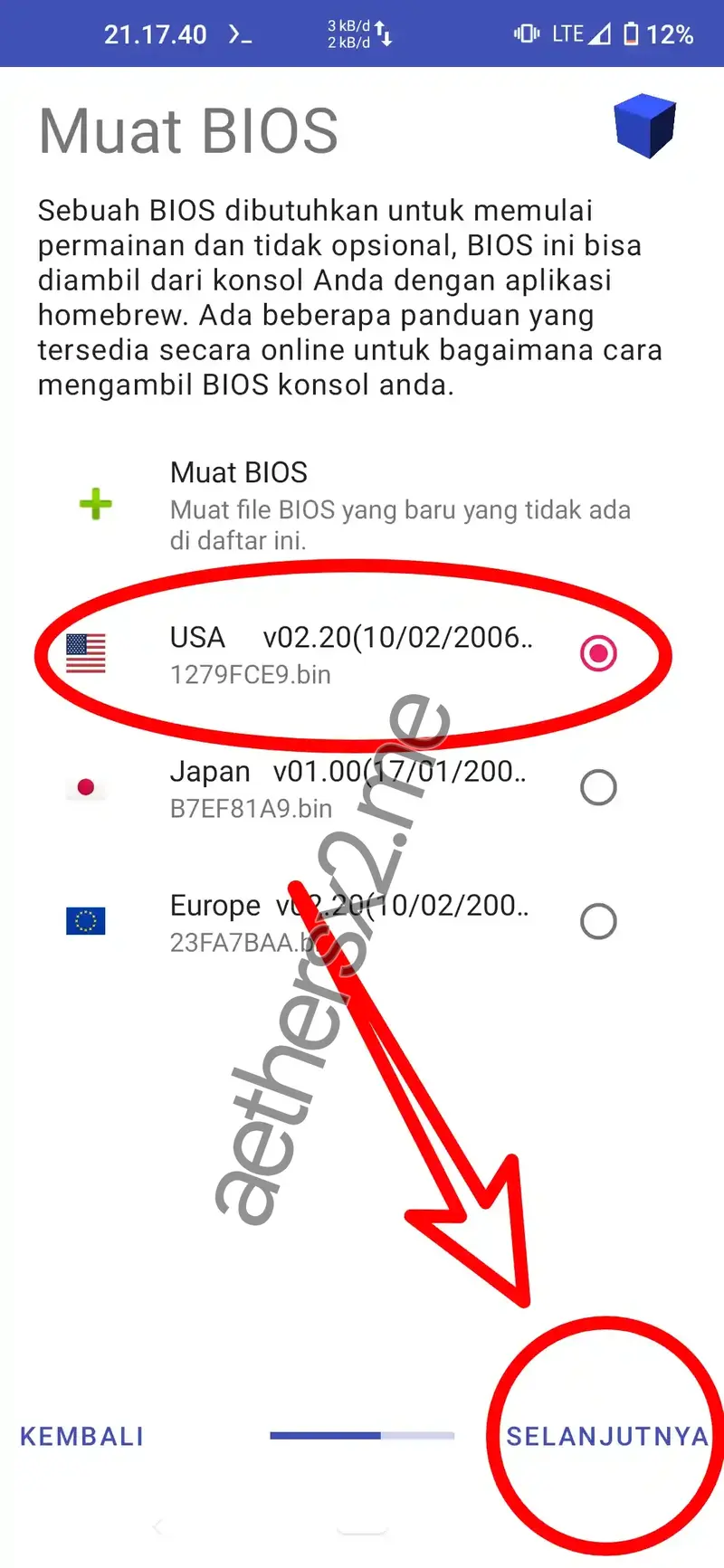 Langkah 6 Instalasi AetherSX2 - Konfirmasi BIOS Aktif